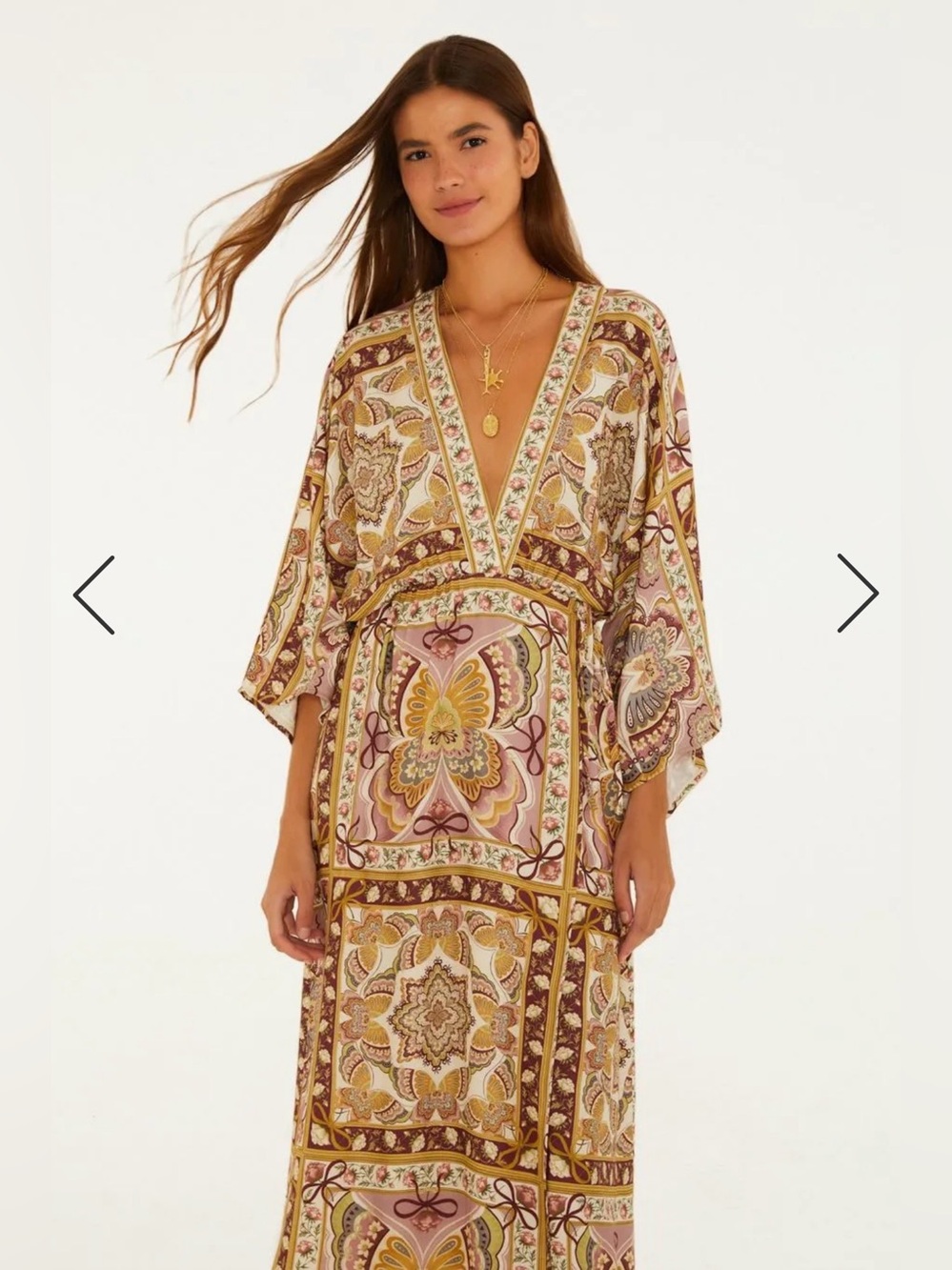 FARM Rio Pink and Gold Paisley Wrap Maxi Dress